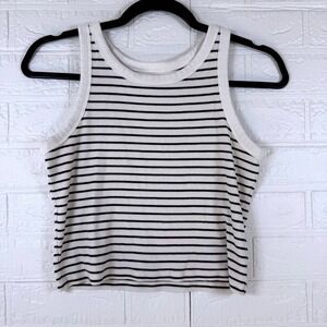 Uniqlo Tank Top Women Size S White Black Striped Ribbed Knit Cropped Tank